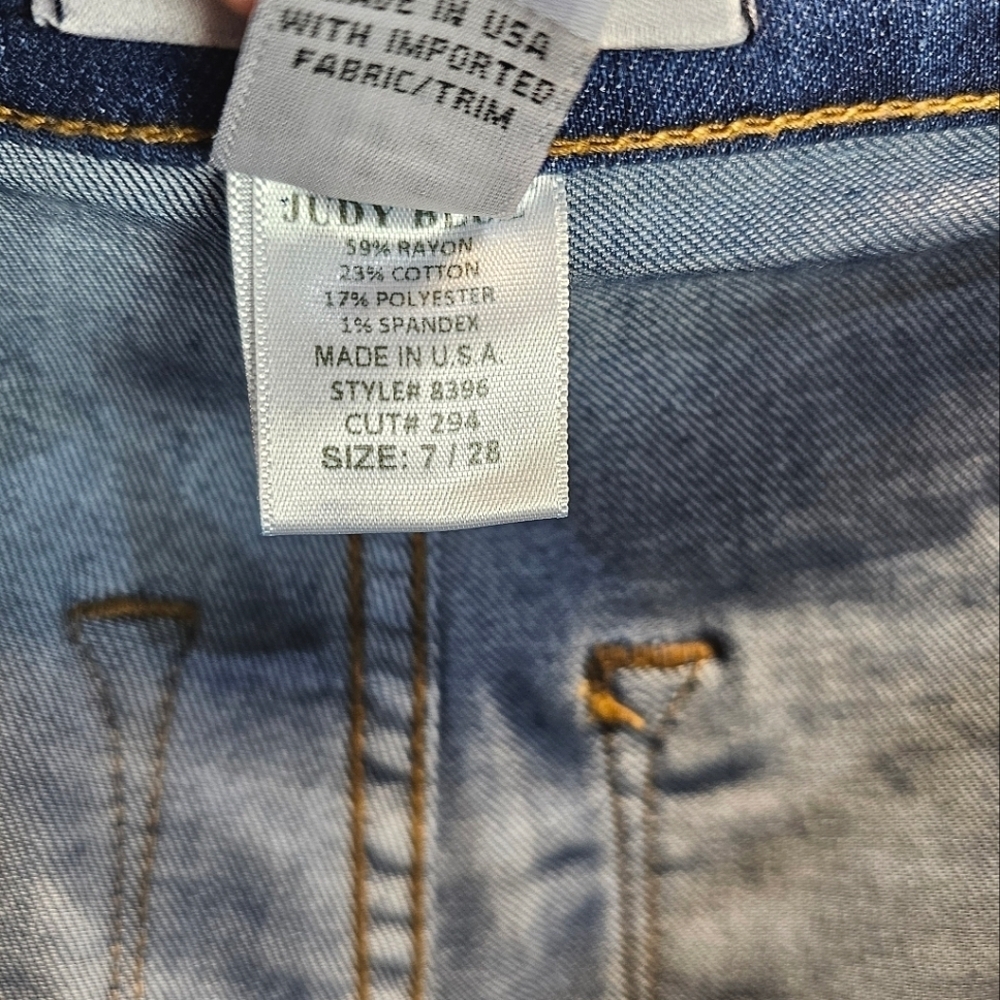 Judy Blue Womens Super Flare High Rise Raw Hem Jeans Sz 7/28 Blue Retro 70s Boho - Picture 12 of 13